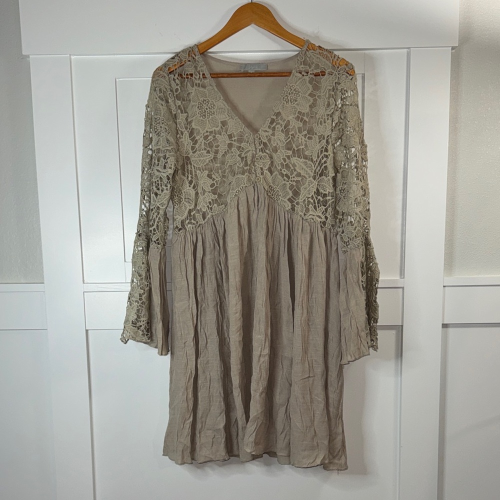 J. Gee Lace Detail Long Sleeve Dress in Taupe